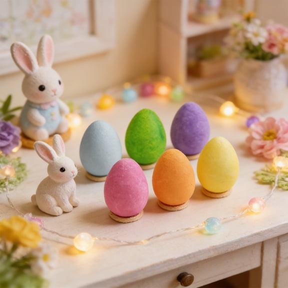 6pcs Easter Flocked Foam Eggs Set, Modern Style Decorative Fake Eggs, Easter Eggs Decor, Perfect for Easter Basket, Tree, Home, Party and Spring Festival Ornament Decoration, Multicolor