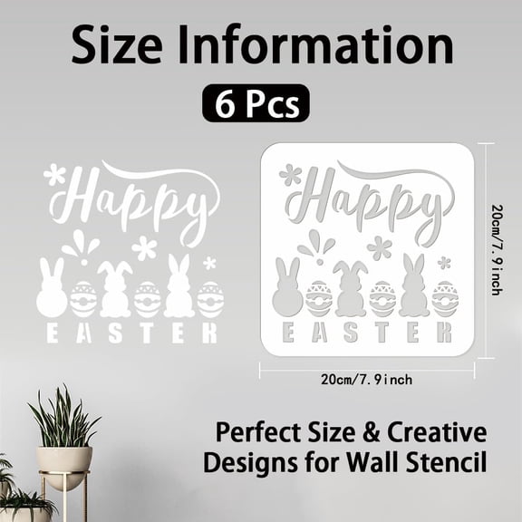6pcs Easter Stencils - Reusable Bunny Stencils for Painting on Wood Easter Eggs - Stencil Templates for Wall Door Craft Art Home Decor