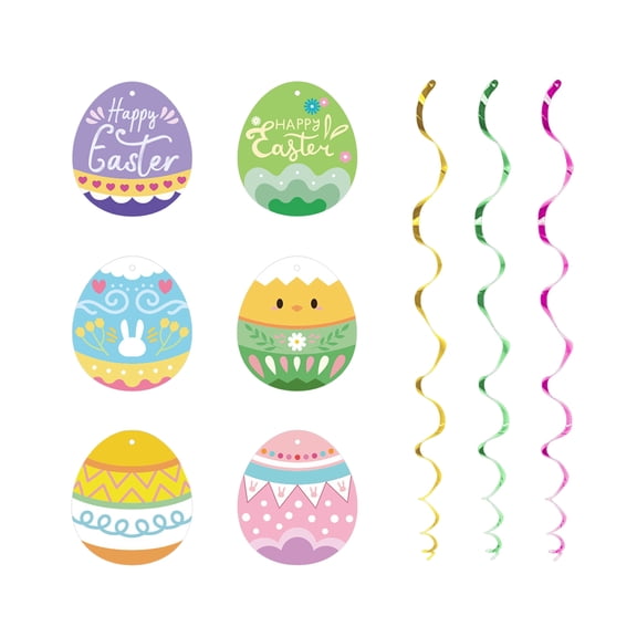 6pcs Easter Theme Easter Egg Party Decorations Alphabet Pull Flag Spiral Hanging Ornament Set, Bunny & Egg Hanging Swirl Decor for Easter Party, Spring Home Decor