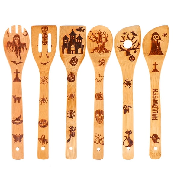 6pcs Eco-friendly Wooden Cooking Spatula Kitchen Halloween Carved Utensil Set