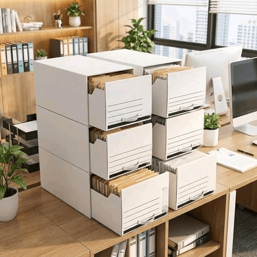 6pcs Economy Storage Drawer Files White Stackable Storage Drawers with Plastic Handles for Files, Letter Durable Space Saving Organizers for Office, Home$$Office