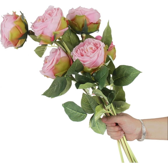 6pcs Eden Rose Artificial Flowers,24 Inch Super Long Stem David Austin Rose,Real Touch Silk Cabbage Rose for Home Decor Centerpiece Crafts Wedding Bouquet Supply,White