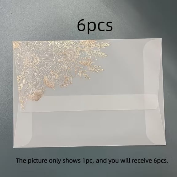 6pcs Elegant Bronzing Flower Translucent Invitation Envelopes - High-End Sulfuric Acid Paper for Weddings, Birthdays, Valentine's Day, and Mother's Day