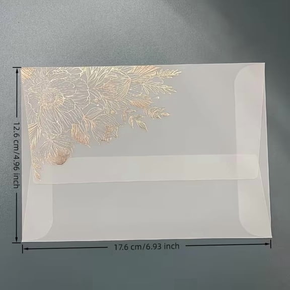 6pcs Elegant Bronzing Flower Translucent Invitation Envelopes for Weddings, Birthdays, Valentine's Day, Mother's Day - Premium Sulfuric Acid Paper, Decorative Mailing Envelopes