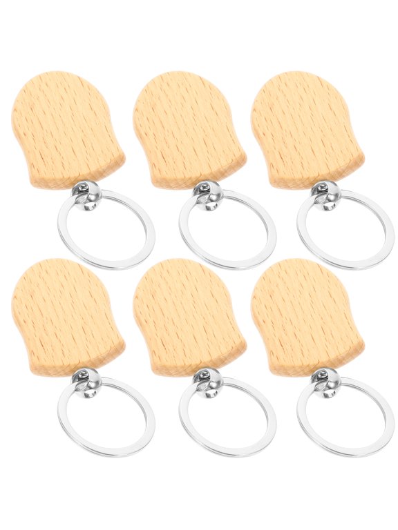 6pcs Engravable Wooden Keychain DIY Lettering Key Chain Pendants Keyring Making Supplies
