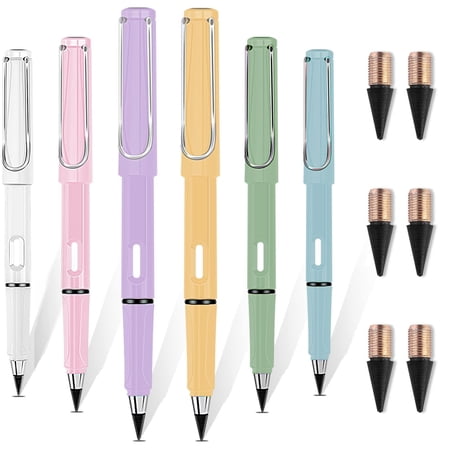 6pcs Everlasting Pencil, Inkless Pencils Eternal with 6pcs Replacement Nibs, Infinity Pencil Magic Pencils, Portable Reusable Erasable Writing Pencil, for Writing Art Sketch Painting Tool