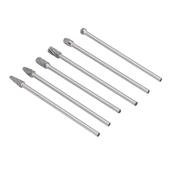 6pcs Extended Carbide Burrs Set Tungsten Steel Solid Rotate Cylinder Head Porting Kit for Woodworking Drilling Carving Grinding Polishing Metal Tool