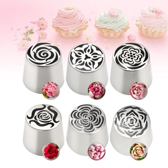 6pcs Extra Large Russian Piping Tips Set, Stainless Steel Flower Nozzles for Cake Decorating & Icing