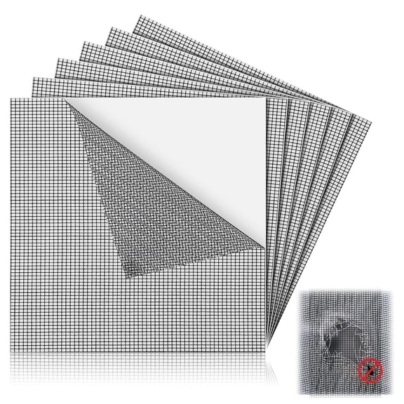 6pcs Extra Wide 12" x 12" Window Screen Patches Repair Kit Black Screen Tape Mesh Replacement Door Strong Adhesive Fiberglass Repair for Window Door Holes Tent Nets