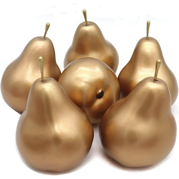 6pcs Fake Pears Artificial Fruits Vivid Gold Pear for Home Fruit Shop Supermarket Desk Office Restaurant Decorations Or Props (Gold)