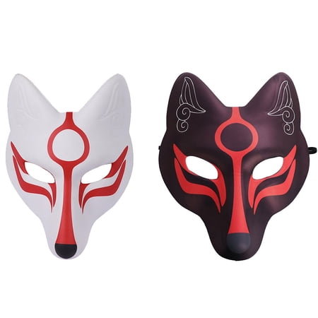 Hemoton Masks Fox Japanese Cosplay Party Costume Masquerade Kitsune Halloween Animal Kabuki Face Half Anime Props Decorative