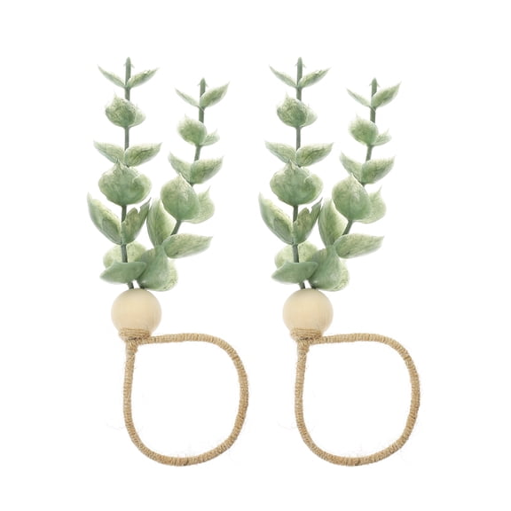 6pcs Farmhouse Napkin Rings Eucalyptus Leaf Napkin Rings Wooden Beads Napkin Rings