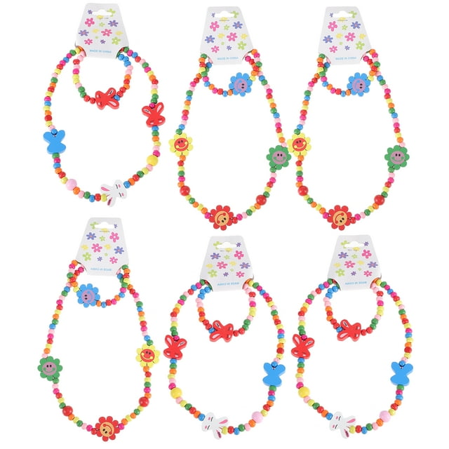 6pcs Fashion Children Jewelry Sets Wooden Lover Heart Beads Necklace ...