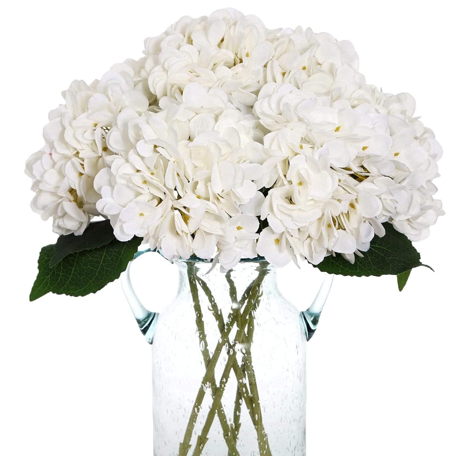 6 Pcs Faux White Hydrangeas Fake Flowers Artificial Silk Hydrangea Flower With Stems Bouquets Arrangement for Home Table Centerpieces Wedding Baby Shower Birthday Party Decoration(White)