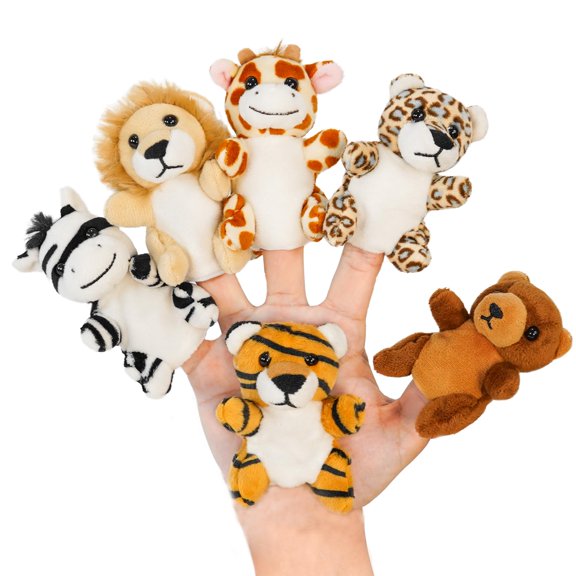 6pcs Finger Puppets Set, Cute Animal Puppet for Role-Playing Mini Hand Puppets Giraffe Zebra Lion Tiger Brown Bear Leopard