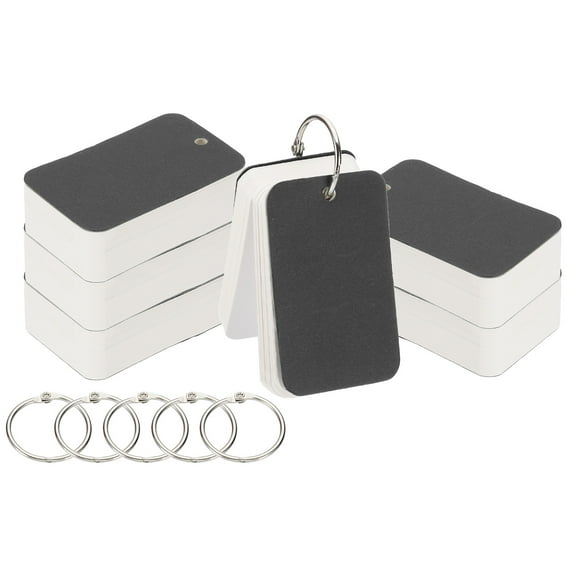 6pcs Flash Card with Ring, 3.5x2" Flash Card Blank 100 Sheets Each White Blank Index Cards Small Note Cards for Studying Memory Learning, Black