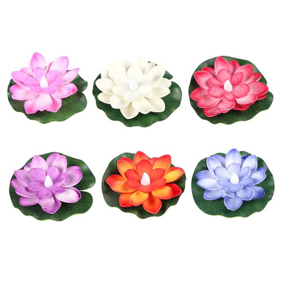 6pcs Floating Pool Lights Floating Lotus Light For Pond Solar Pond Lights Led Floating Flower Light Battery Operated Activated Water Lily-