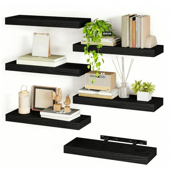 6pcs Floating Shelves, Shelves Wall Mounted Shelf With Invisible Bracket, Wall Decor For Bathroom, Living Room, Bedroom, Kitchen, Office DecorRoom Decor