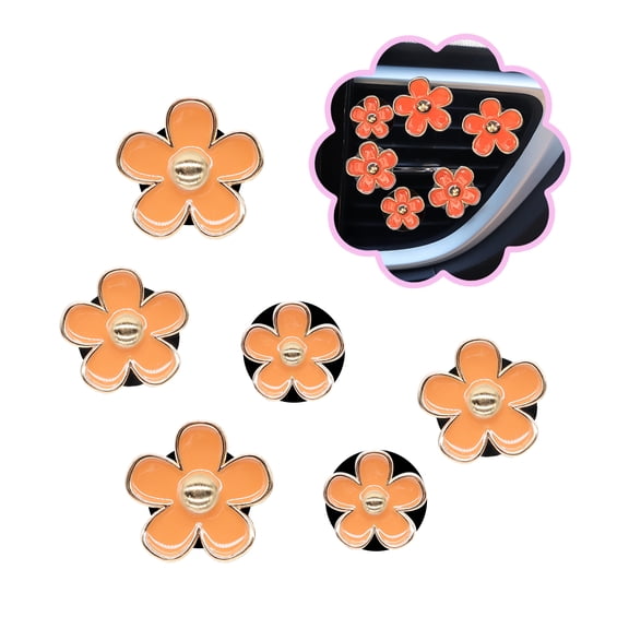 6pcs Flower Car Air Fresheners,Cute Orange Daisy Air Vent Clips Car Decor for Women,3.3cm/3cm/2.5cm Girly Flower Car Vent Clips,Refillable Clips on Diffuser