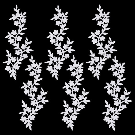 6pcs Flower Rayon Embroidery Sew on Ornament Accessories Sewing Craft Decoration White 270x105x1mm Cloth