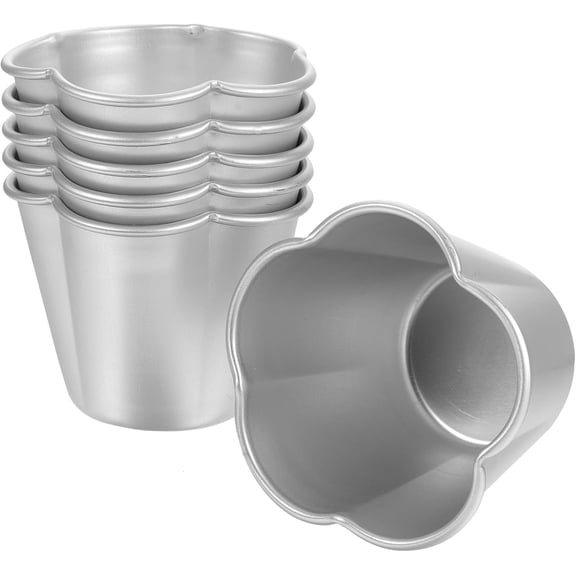 6pcs Flower Shape Pudding Moulds Aluminum Baking Cups Non Stick Round Nonstick Egg Tart Cupcake Muffin Cheesecake Mould for Baking Tool Cake Mold Silicone Egg Molds