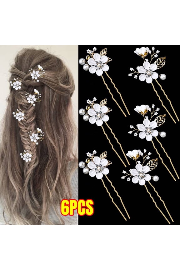 6pcs Flower U-shaped Hairpins for Brides Rhinestone Wedding Hair Accessories for Engagement Prom and Special Occasions Lightweight and Versatile Hair Jewelry