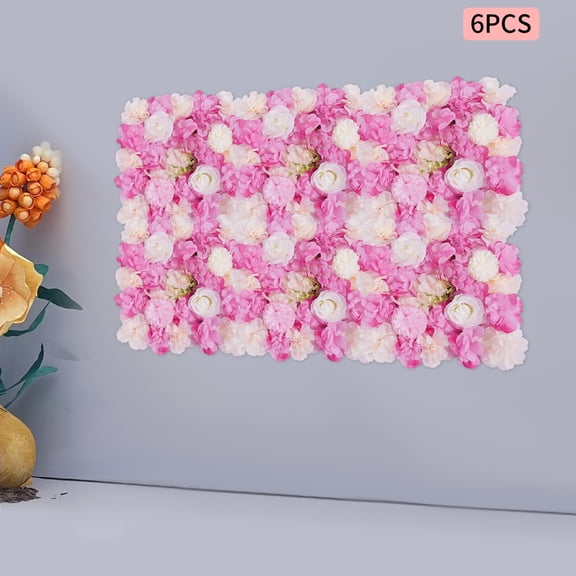 6pcs Flower Wall Panel-6pcs Artificial Flower Wall Background Rose Mat for Wedding Backdrop Wall Decor Shop Photo Backdrop Floral Wall Arrangement 38*38cm/15*15in