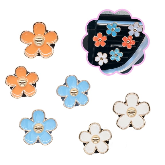 6pcs Flowers Car Air Freshener Vent Clips,Blue Orange White Daisy Air Vent Clip Car Accessories for Women,3.3cm/3cm Flowers Vehicle Decor Refillable Diffuser