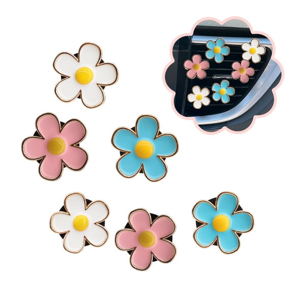 6pcs Flowers Car Air Freshener Vent Clips,Blue White Pink Daisy Flowers Air Vent Clip Car Accessories for Women,3cm/2.7cm Refillable Daisy Decor Diffuser