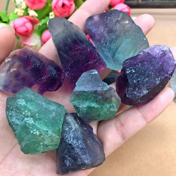 6pcs Fluorite Crystal Striped Colored Natural Florite Treatment Stone, Healing Quartz Crystal Stone