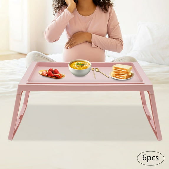 Set of 6 Pink Foldable Lap Desks with Phone/Tablet Slot, PP Plastic, 15 lbs