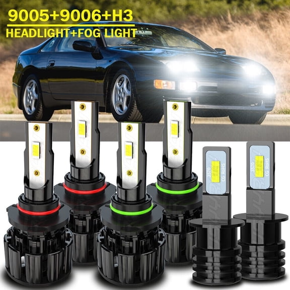 6pcs For Lexus SC400 1994-2000 9005+9006 LED Headlights + H3 Fog Light Bulbs Kit, CHUSYYRAY