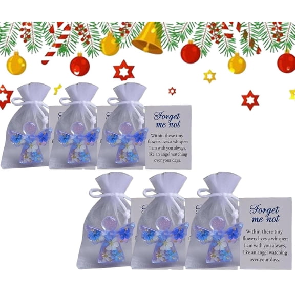 6pcs Forget Me Not Angel Gift, Flat Crystal Sympathy Angel Ornament with Flower Embellishments, Memorial Decorative Keepsake for Loss of Loved One, Acrylic