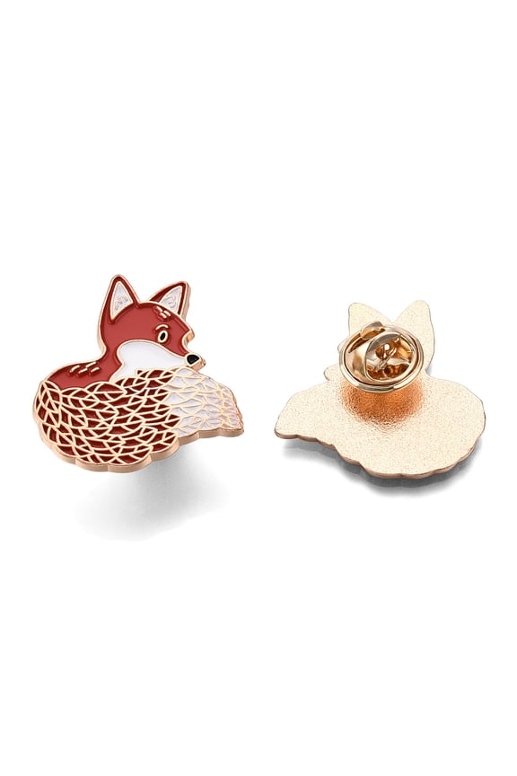 6pcs Fox Shape Enamel Pin Light golden Alloy Animal Badge for Backpack Clothes Nickel Free & Lead Free 30x28mm Pin: 1.2mm