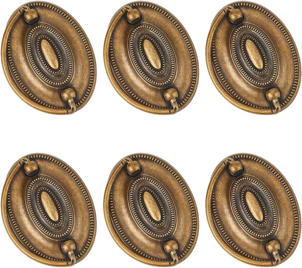 6pcs Furniture Dresser Pull Brass Drop Swing Handles Hardware Vintage Drawer Pull Ring Decorative Hardware Knobs with Screws for Swing Handles Closet Cabinet Nightstand Cupboard Knob