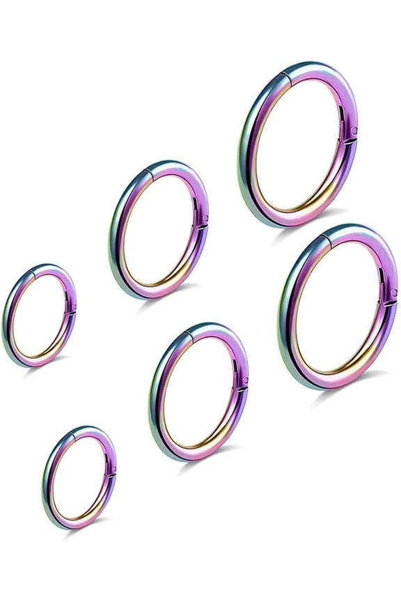 6pcs G23 Titanium Septum Rings 16G Diameter 6mm/8mm/10mm Hinged Nose Ring Hoops for Women Men Cartilage Hoop Earrings Body Piercing Rings Black/Silver/Gold/Rose Gold Lip Rings