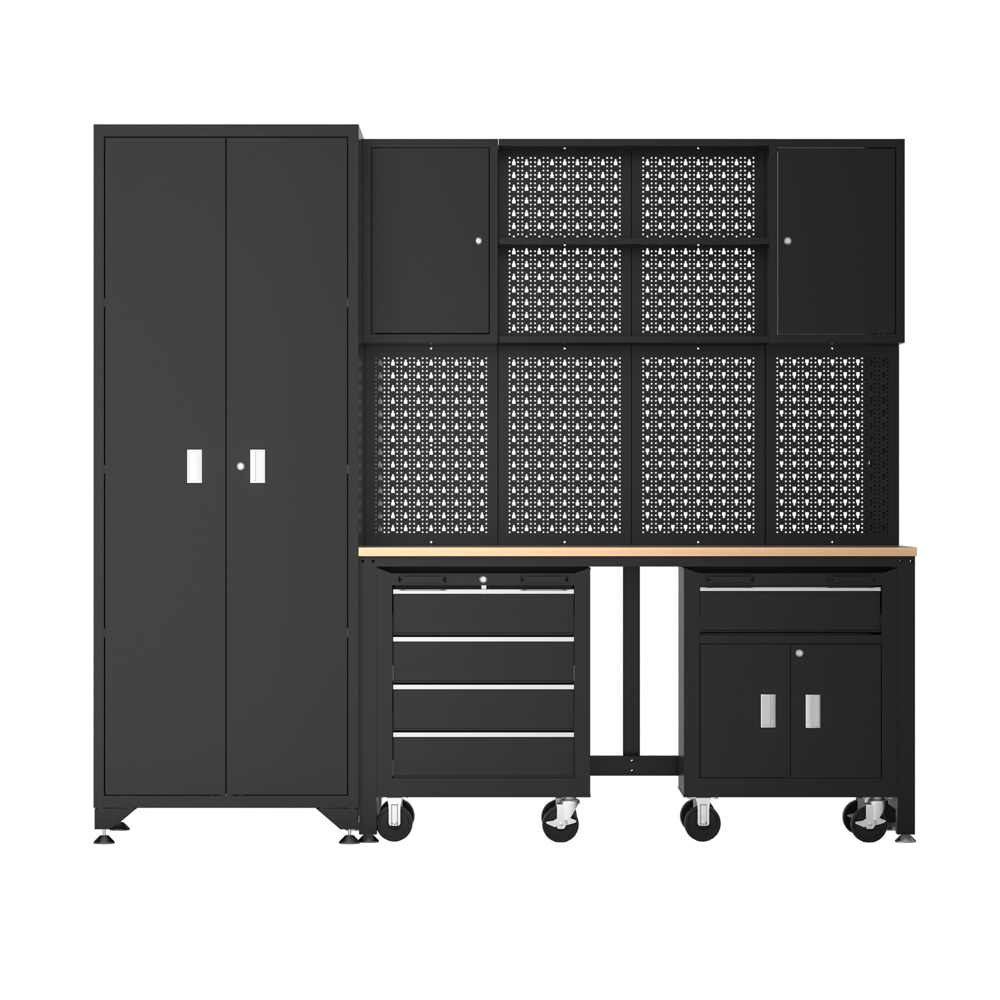 Picture of 6pcs Garage Cabinets Storage Systems with Workbench Pegboards 2-door ...