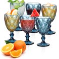 thumbnail image 1 of 6pcs Glass Goblet Vintage Stemware Wine Cup Retro Embossed Footed Glassware Wine Goblet for Iced Beverage Wine Cocktail (Blue), 1 of 6
