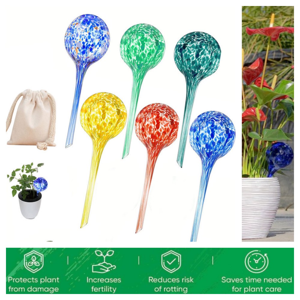 6pcs Glass Watering Globes for Outdoor Plants 2.35 inches Diameter