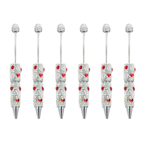 6pcs Glittering Beadable Pen Smooth Writing Pen 1.0mm Ballpoint Pen Rhinestones Fancy Pen Stationery Supplies