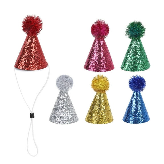 6pcs Glittering Powder Pet Party Hat With Adjustable Rope For Party PhotoShoots Cats Dog Festival Costume Accessory