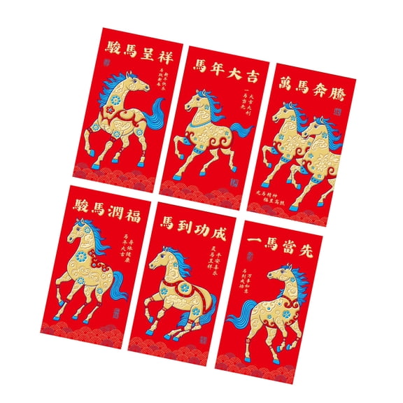 6pcs Glitterings New Year Red Envelopes Embellished With Golden Foils Pattern For Gifting Tradition