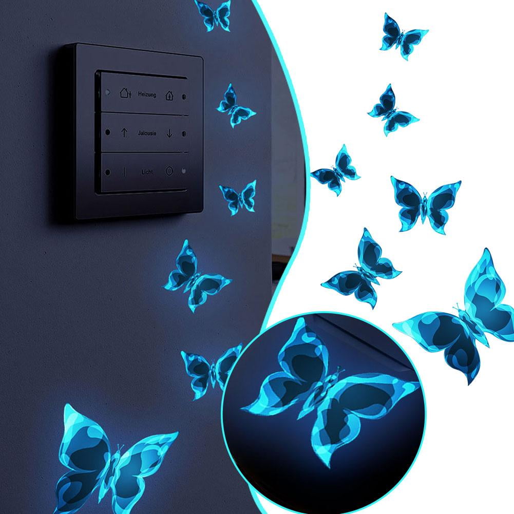 6pcs Glow Butterfly Wall Decals Blue Luminous Butterfly Glow in The Dark Wall Stickers DIY Decor for Kid Bedroom Bathroom Decorations