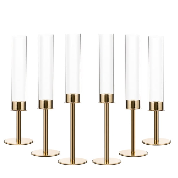 6pcs Gold Candle Holder for Wedding Table Centerpieces,Metal Candlesticks with Acrylic lampshade for Ceremony,Birthday Party ,Dinner Party,Home Decor