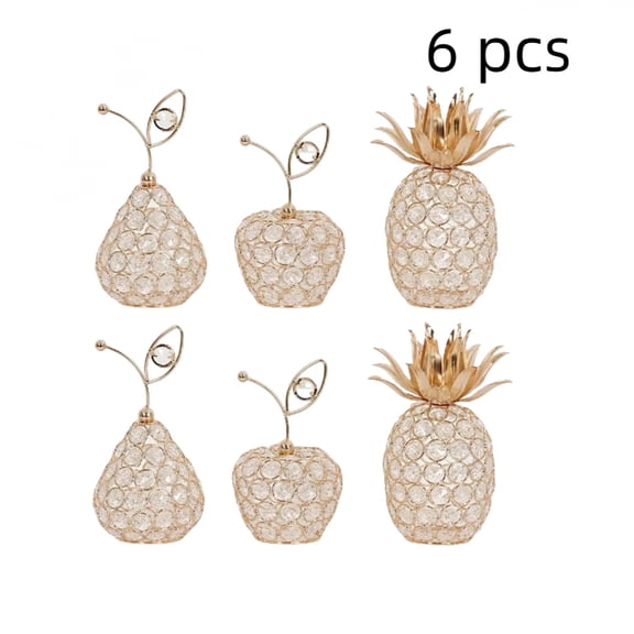 6pcs Gold-Colored Crystal Fruit Decor - Handmade Apple, Pear And Pineapple Statues, Ideal For Tabletop Decoration, Holiday Celebration, Gifts, Mirrors