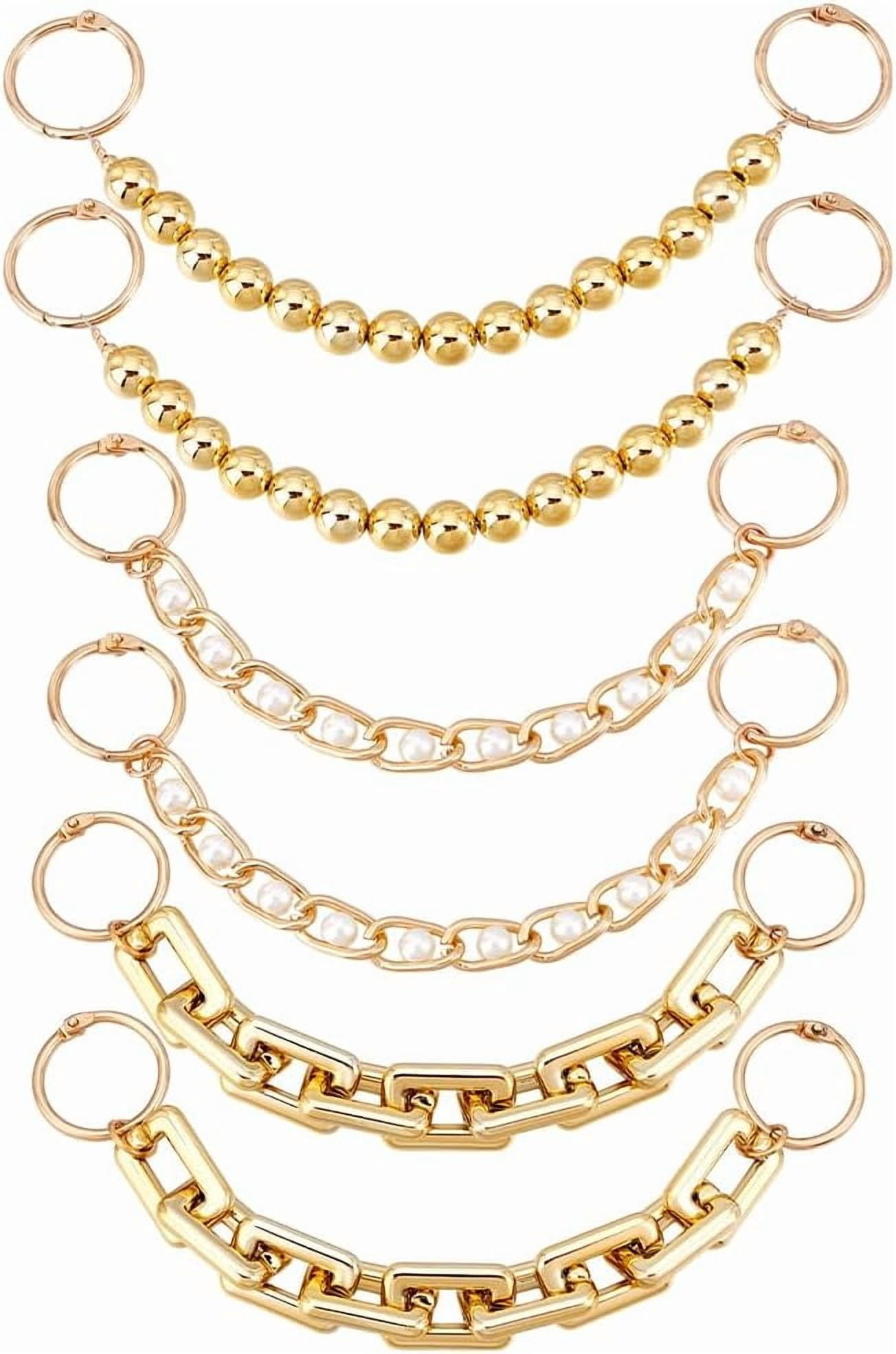 Shoe String Chain 6pcs Gold Shoe Charms Chains 9 inch Pearl Bead Shoe Chain 3 Styles ...