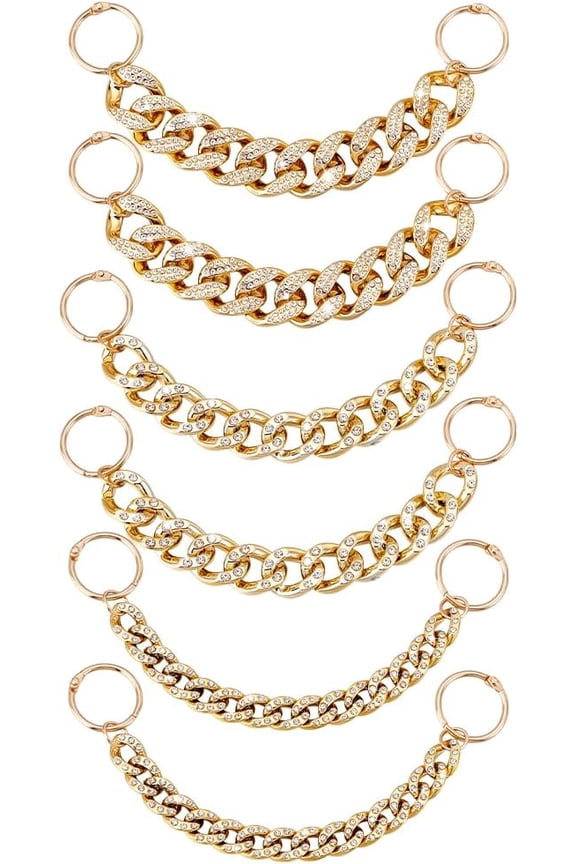 6pcs Gold Shoe Charms Chains Shoes Chain Flat 3 Styles Bling Rhinestone Shoe Charms Shiny Fashion Shoe Accessories