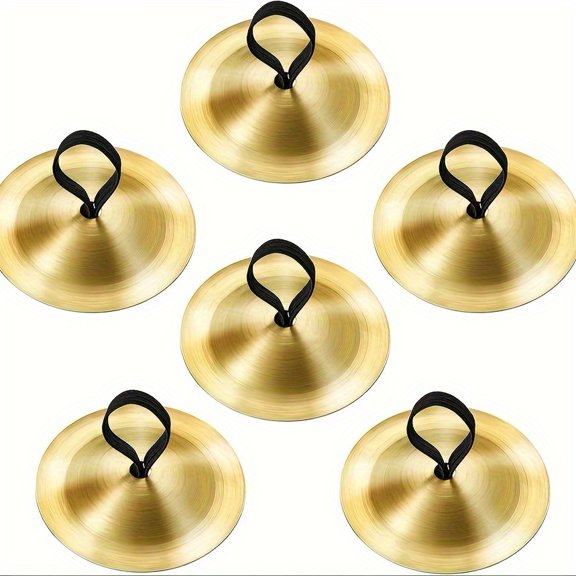 6pcs Golden Finger Cymbals for Belly Dancing, Zills Hand Percussion Instruments for Dancers & Parties