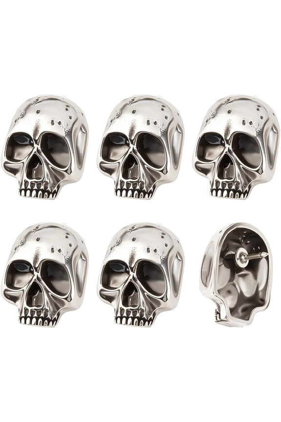 6pcs Gothic Brooch Head Breast Pin Alloy Skulls Pins Silver Punk Style Skulls Badge Pins Lapel Pin for Cloths Bags Hats Costume Accessories