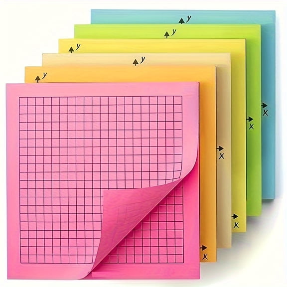 6pcs Graph Paper Sticky Notes, 6 Pads 3x3 Inch Bright Colors, Math Graph Paper Graphing Grid Notepad Mini Graph Paper